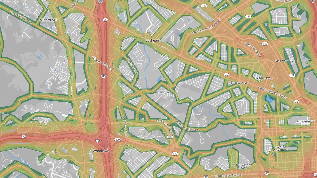21207, MD Map of Noise Levels in 21207