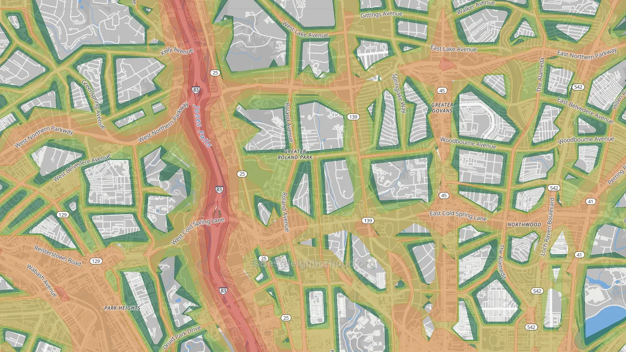 21210, MD Map of Noise Levels in 21210