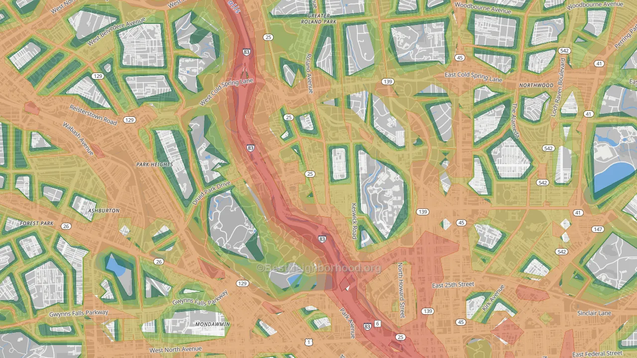 21211, MD Map of Noise Levels in 21211