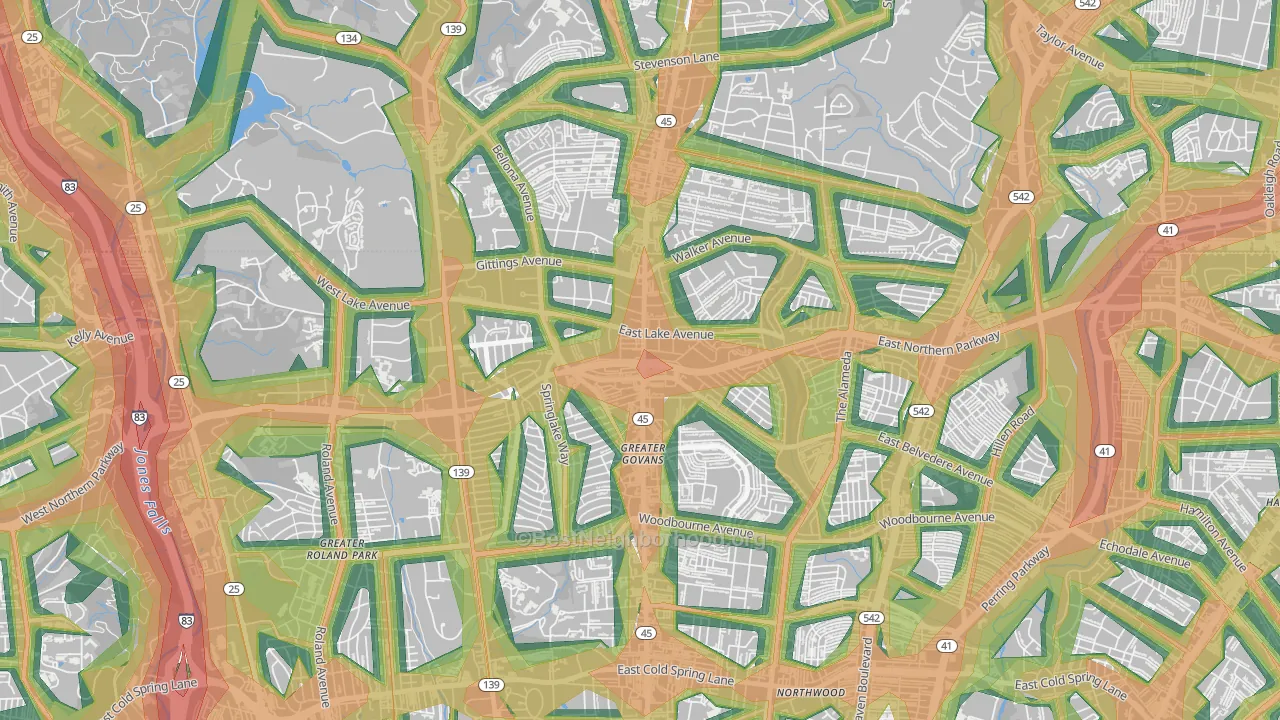 21212, MD Map of Noise Levels in 21212