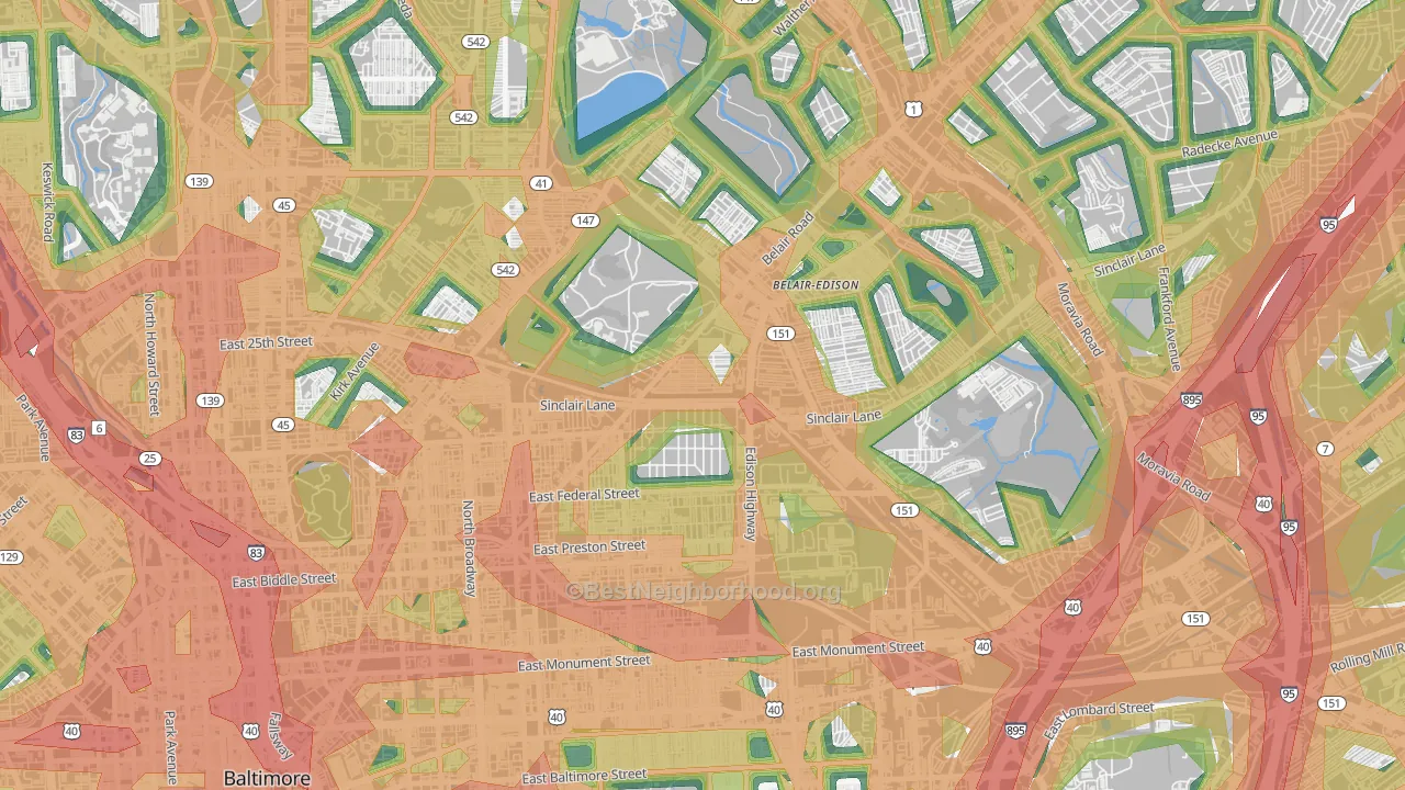 21213, MD Map of Noise Levels in 21213