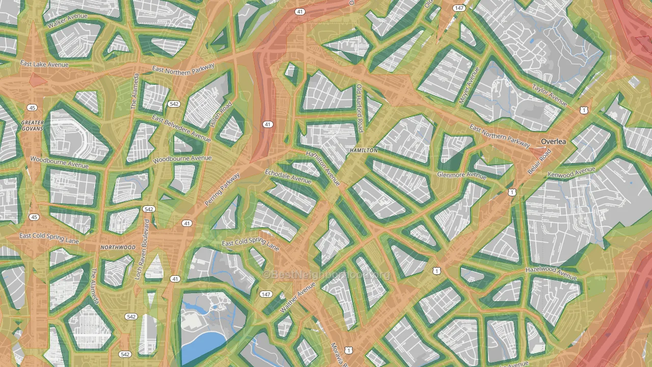 21214, MD Map of Noise Levels in 21214