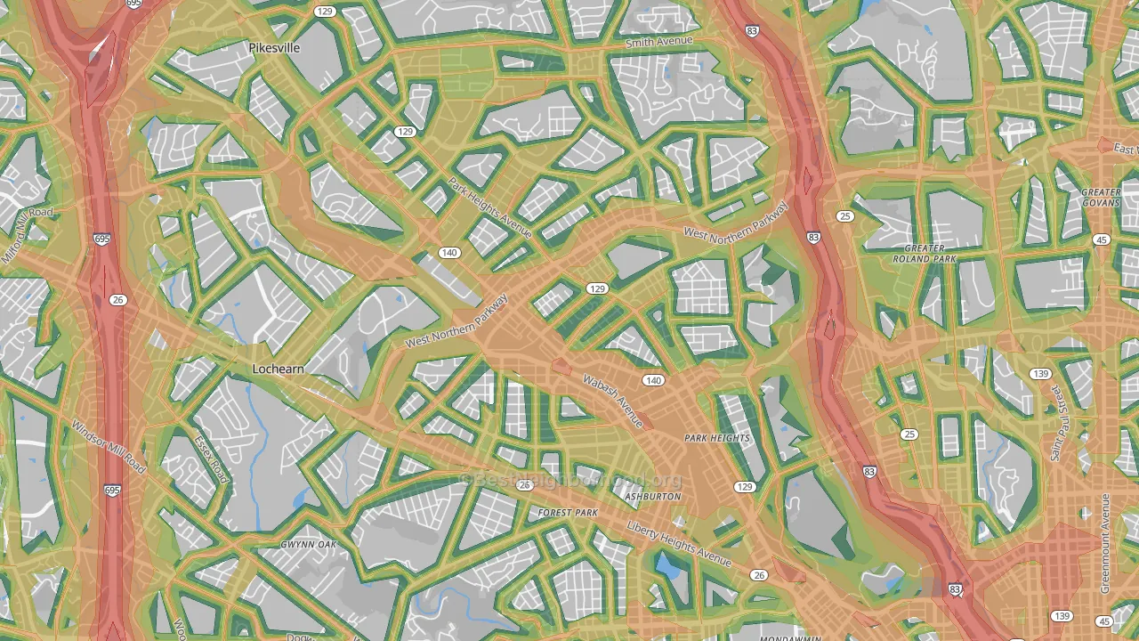 21215, MD Map of Noise Levels in 21215
