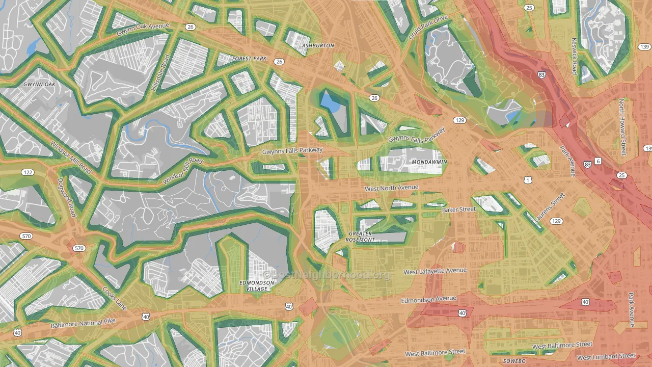 21216, MD Map of Noise Levels in 21216