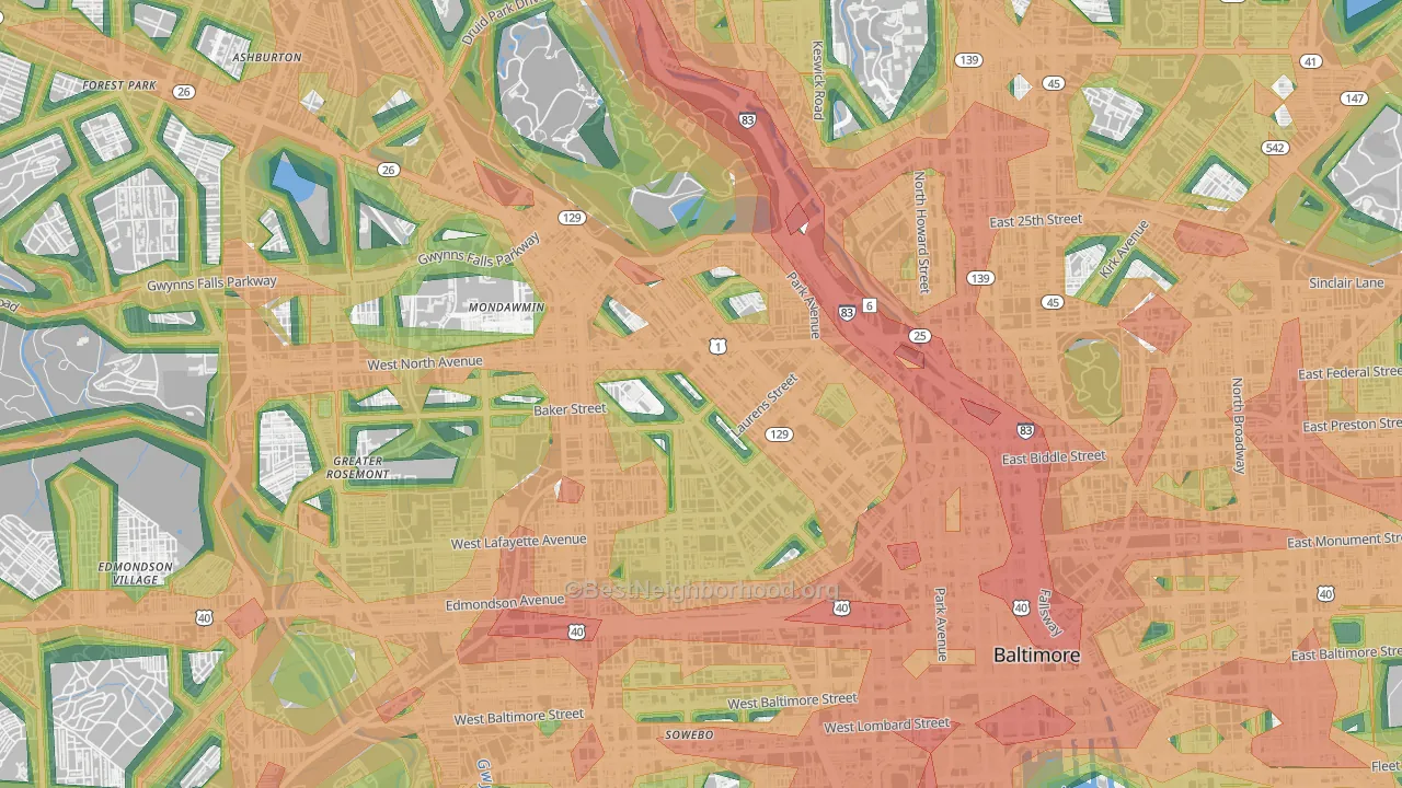 21217, MD Map of Noise Levels in 21217