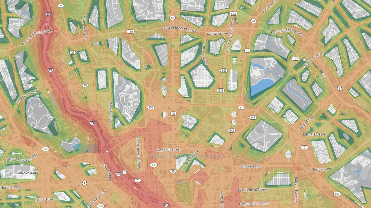 21218, MD Map of Noise Levels in 21218