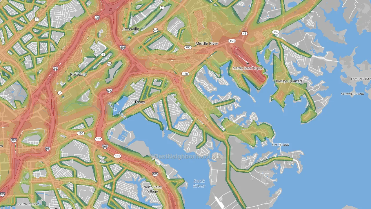 21221, MD Map of Noise Levels in 21221