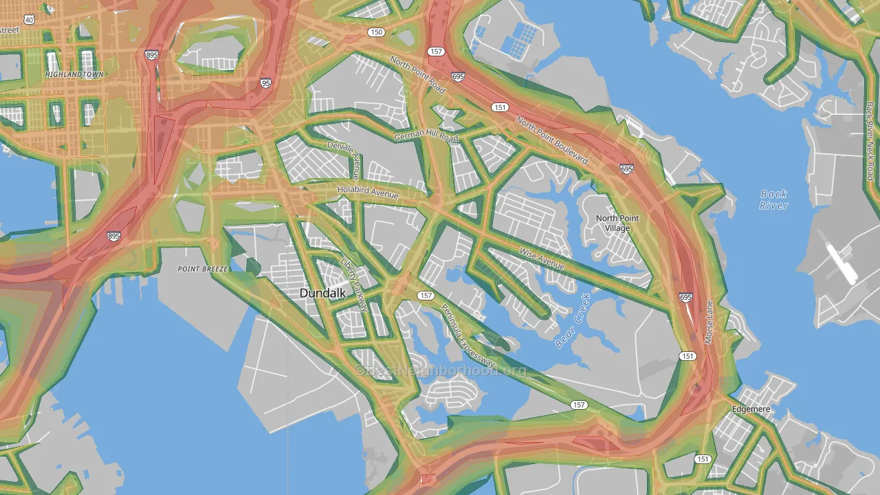 21222, MD Map of Noise Levels in 21222
