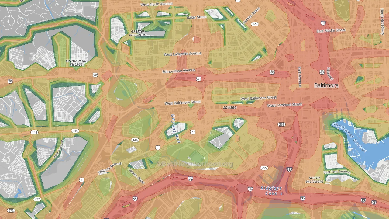 21223, MD Map of Noise Levels in 21223