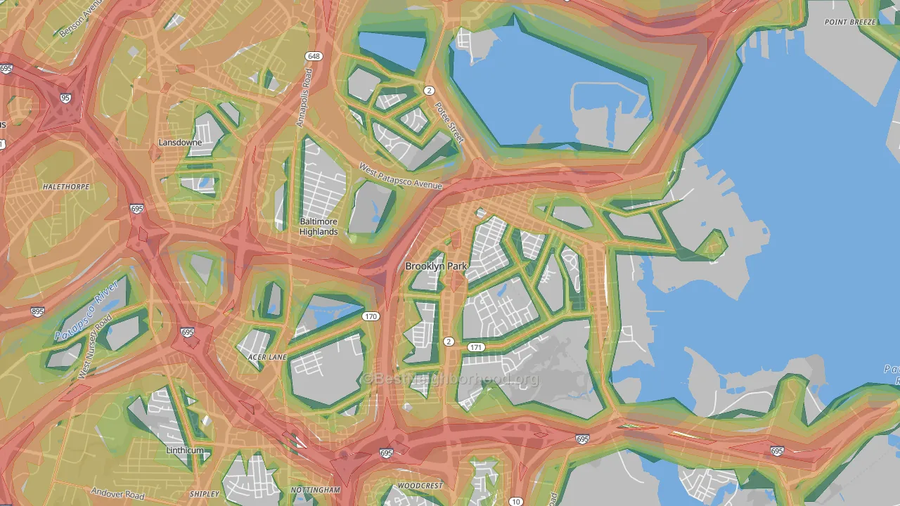 21225, MD Map of Noise Levels in 21225