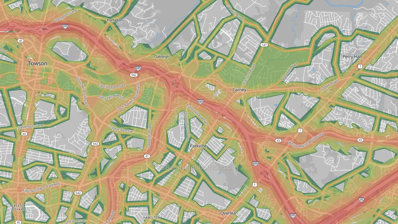 21234, MD Map of Noise Levels in 21234