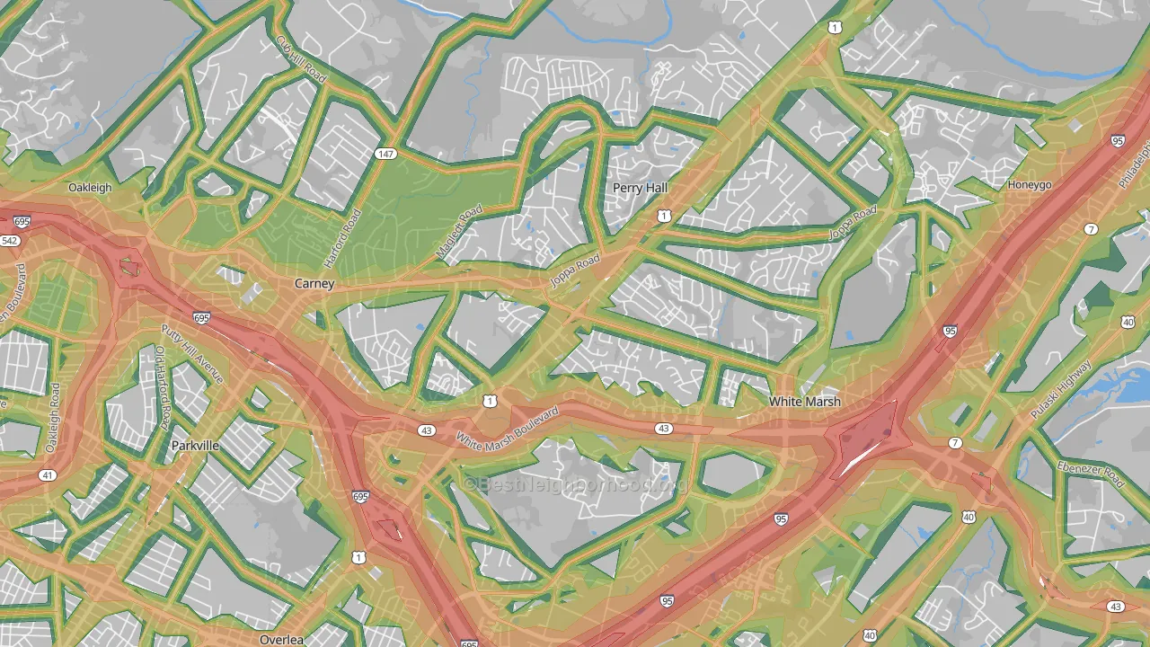 21236, MD Map of Noise Levels in 21236