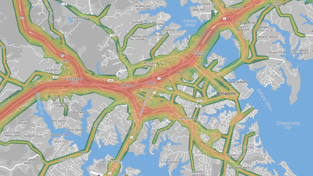 21401, MD Map of Noise Levels in 21401