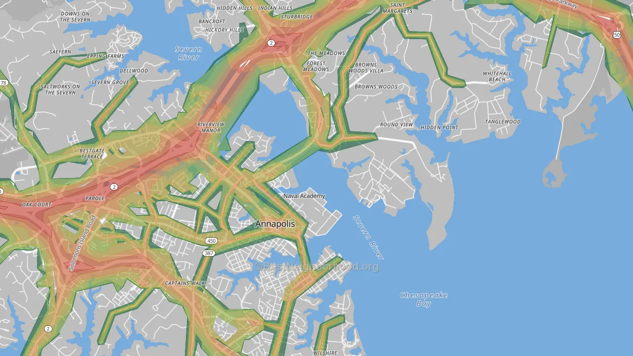 21402, MD Map of Noise Levels in 21402