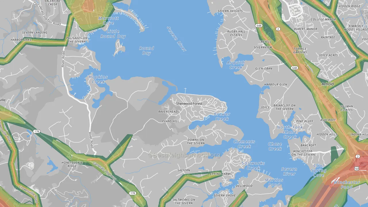 21405, MD Map of Noise Levels in 21405