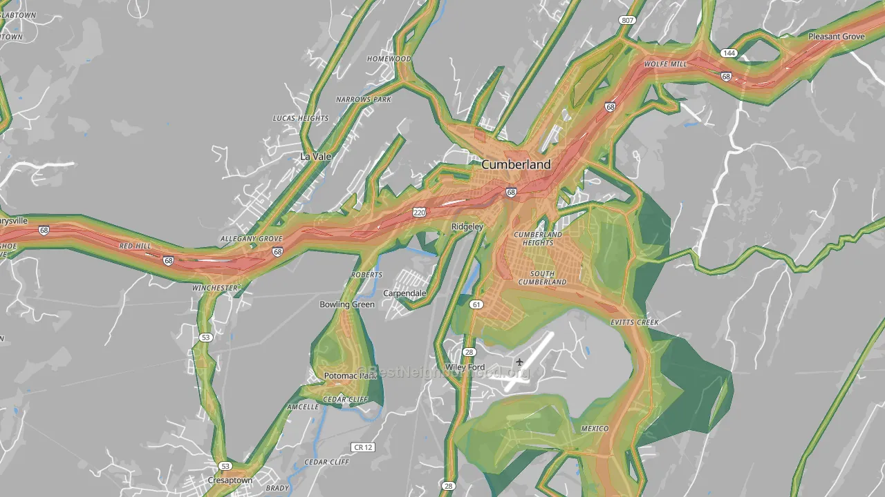 21502, MD Map of Noise Levels in 21502