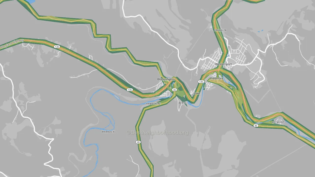 21523, MD Map of Noise Levels in 21523