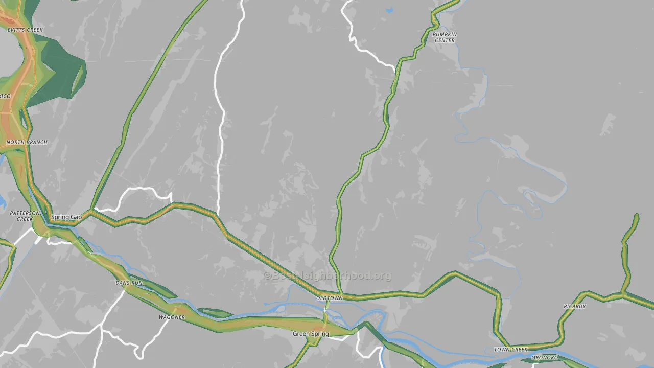 21555, MD Map of Noise Levels in 21555