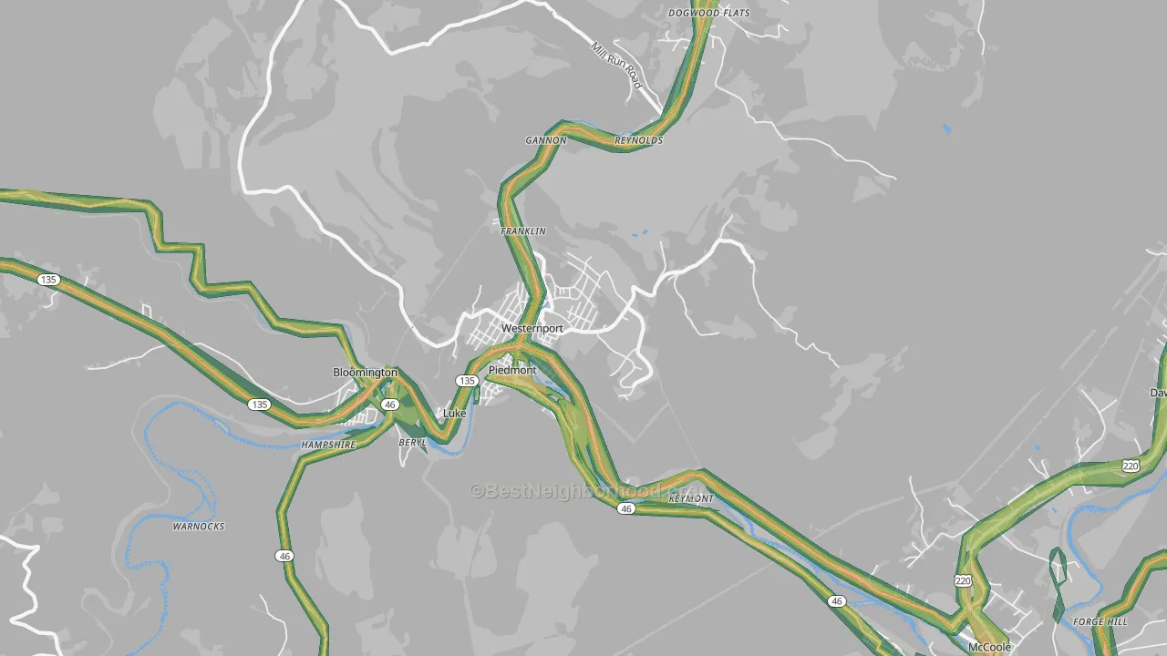21562, MD Map of Noise Levels in 21562