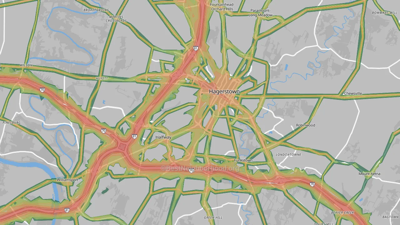 21740, MD Map of Noise Levels in 21740
