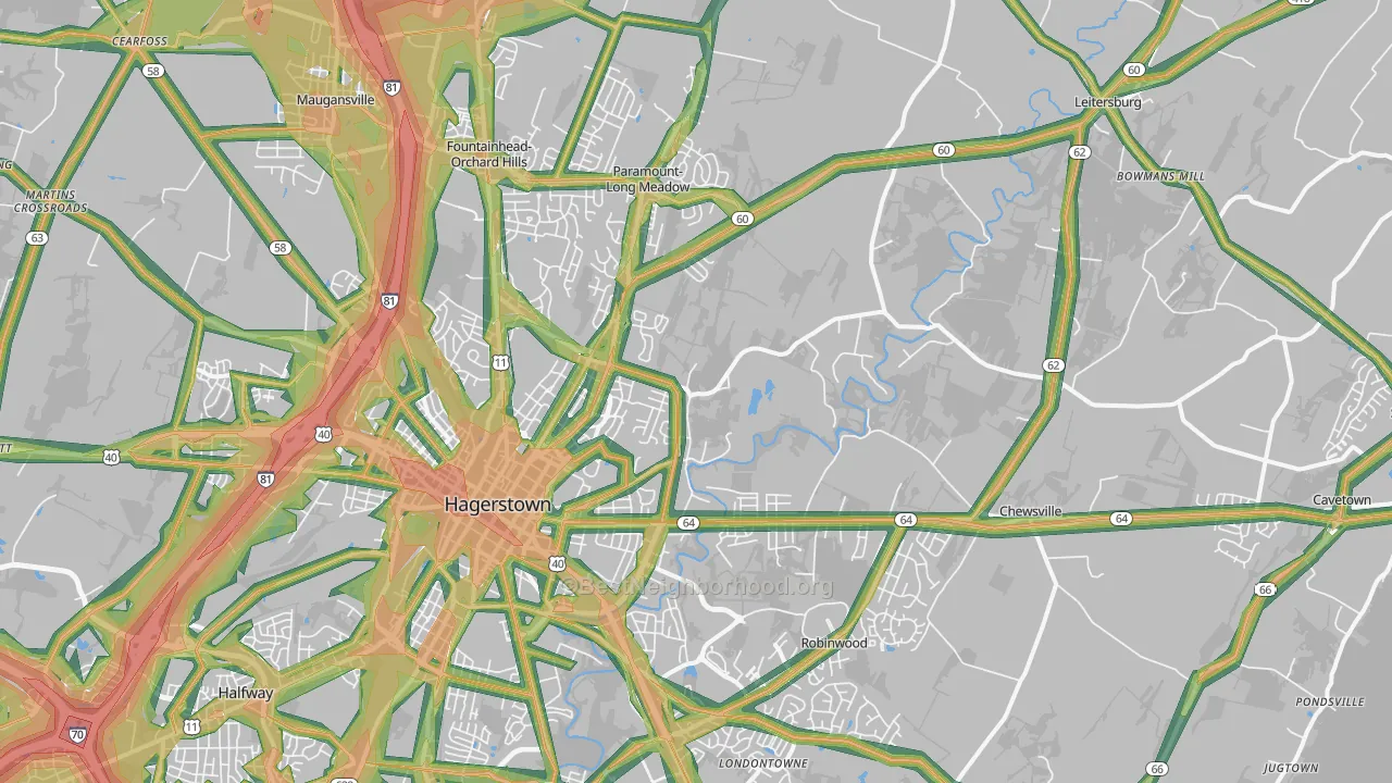 21742, MD Map of Noise Levels in 21742
