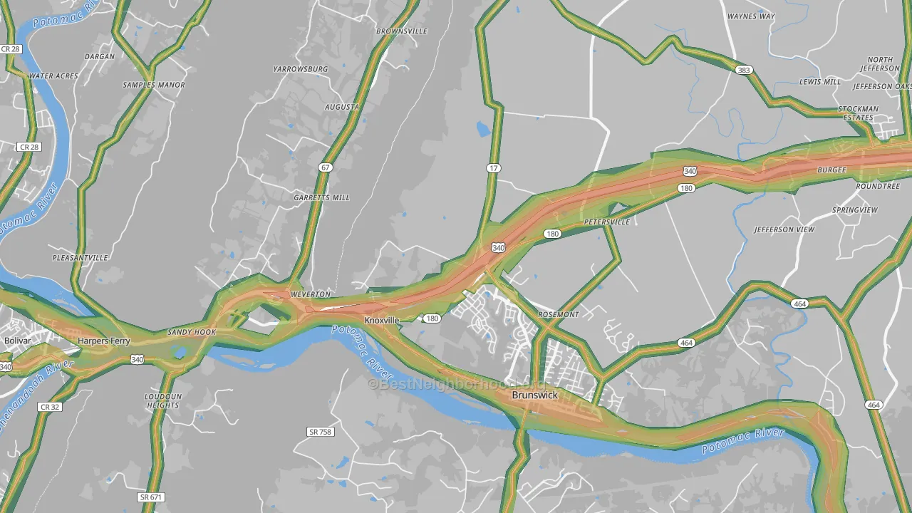 21758, MD Map of Noise Levels in 21758