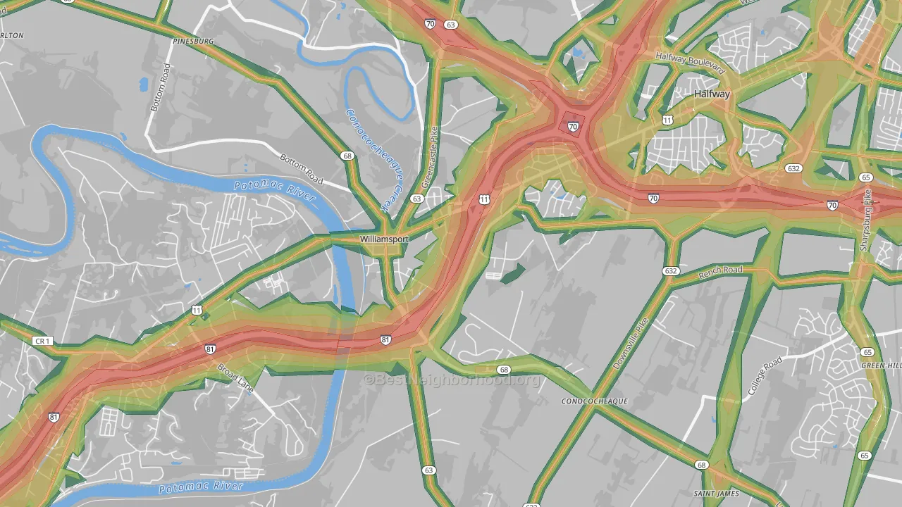 21795, MD Map of Noise Levels in 21795