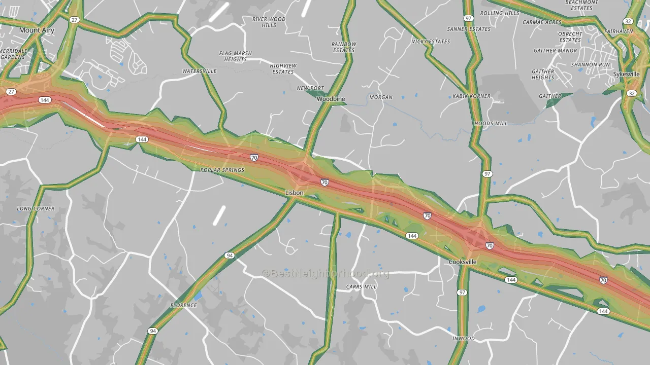 21797, MD Map of Noise Levels in 21797