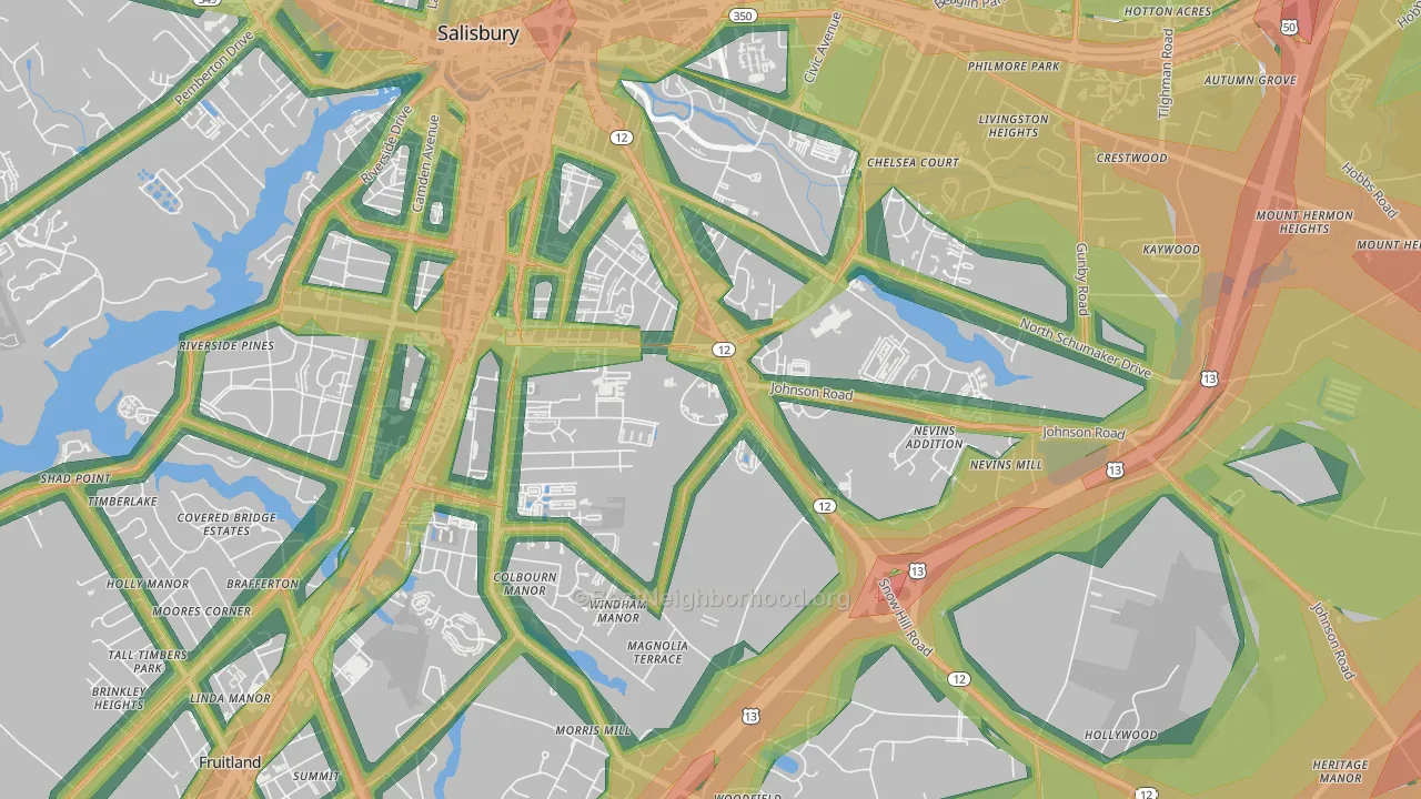 21802, MD Map of Noise Levels in 21802