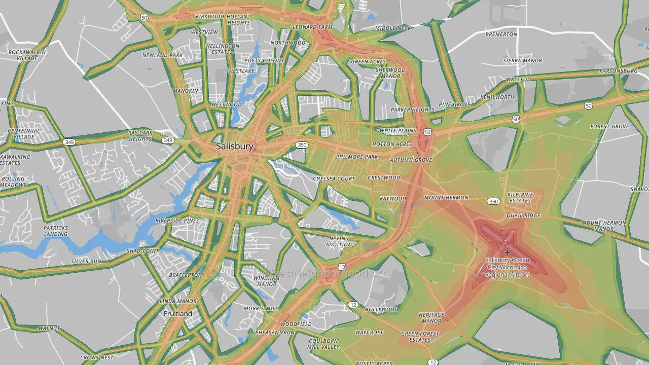 21804, MD Map of Noise Levels in 21804