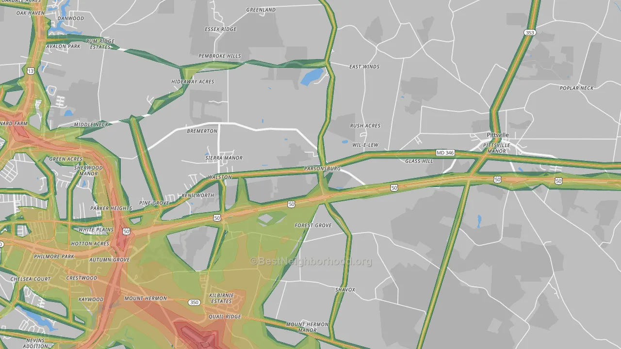 21849, MD Map of Noise Levels in 21849