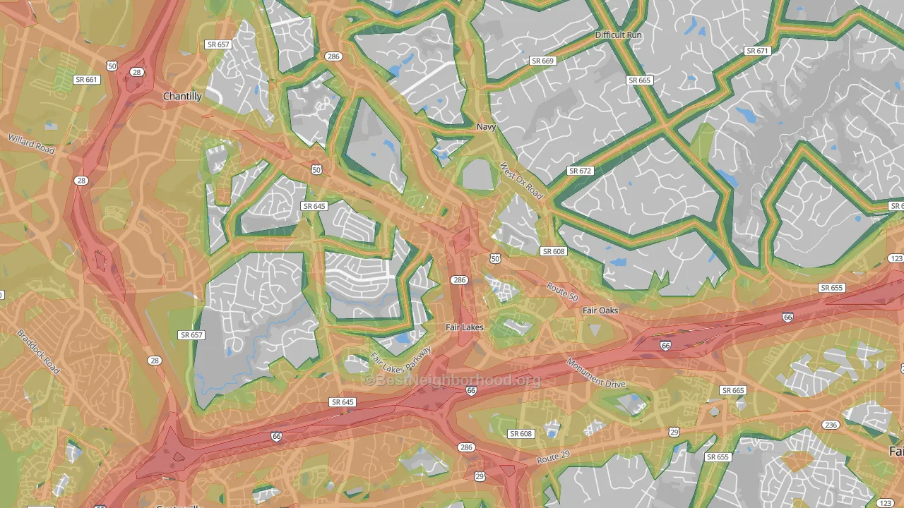 22033, VA Map of Noise Levels in 22033