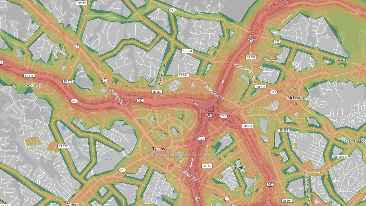 22102, VA Map of Noise Levels in 22102