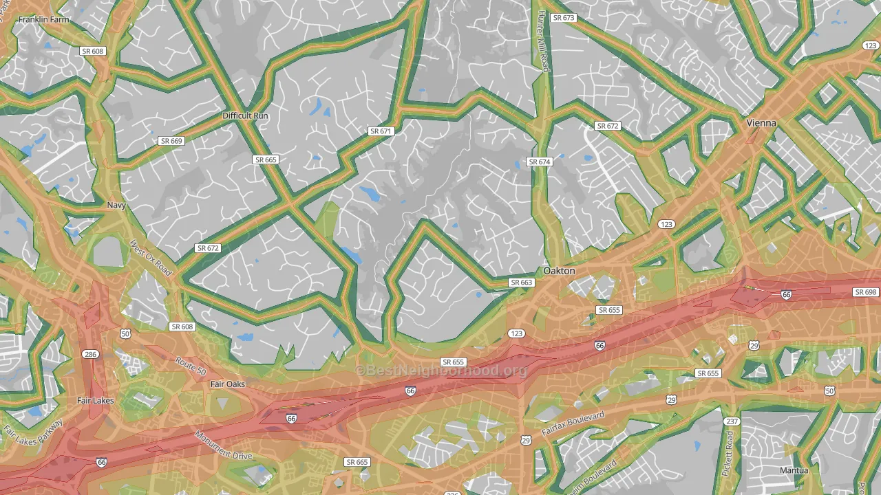 22124, VA Map of Noise Levels in 22124