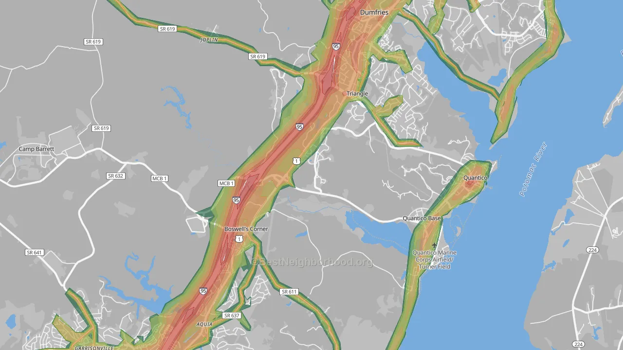 22134, VA Map of Noise Levels in 22134