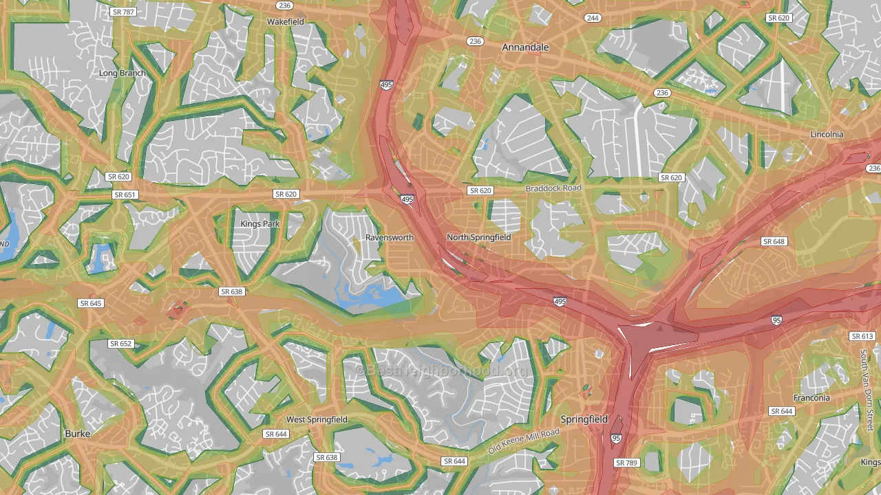 22151, VA Map of Noise Levels in 22151