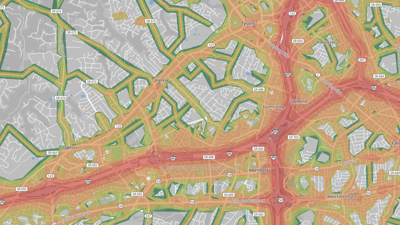 22180, VA Map of Noise Levels in 22180