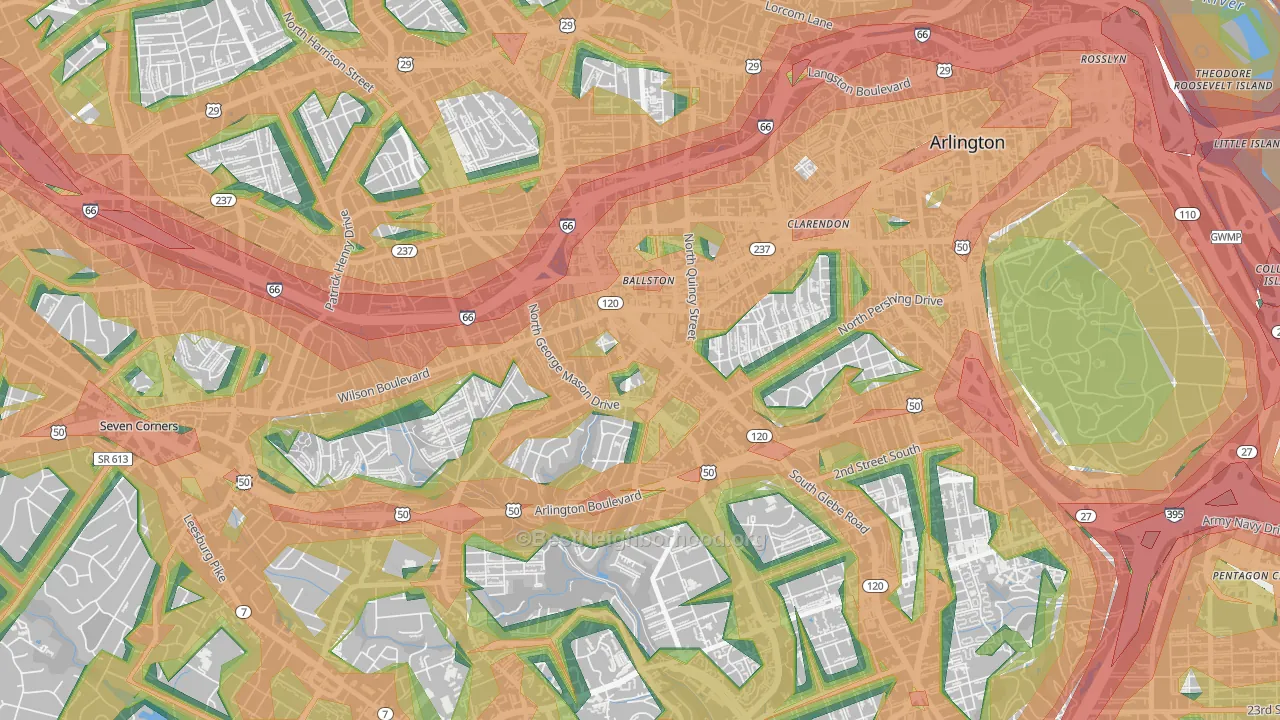 22203, VA Map of Noise Levels in 22203