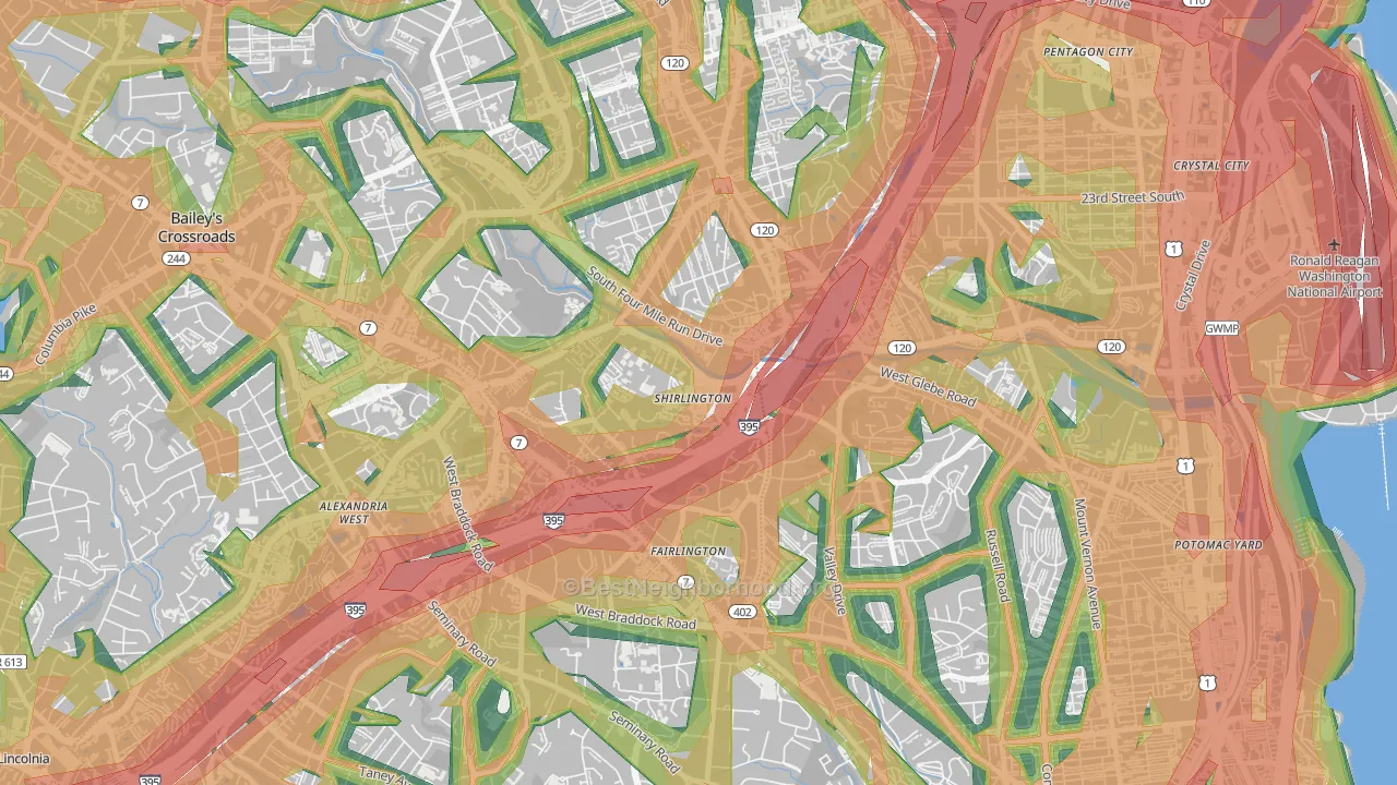 22206, VA Map of Noise Levels in 22206
