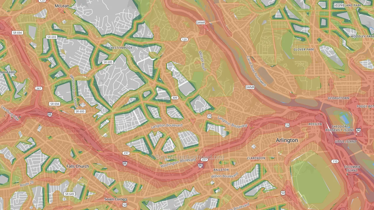 22207, VA Map of Noise Levels in 22207