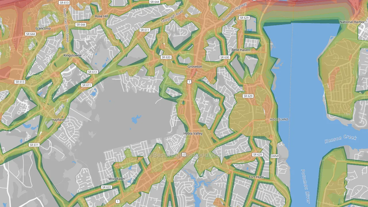 22306, VA Map of Noise Levels in 22306