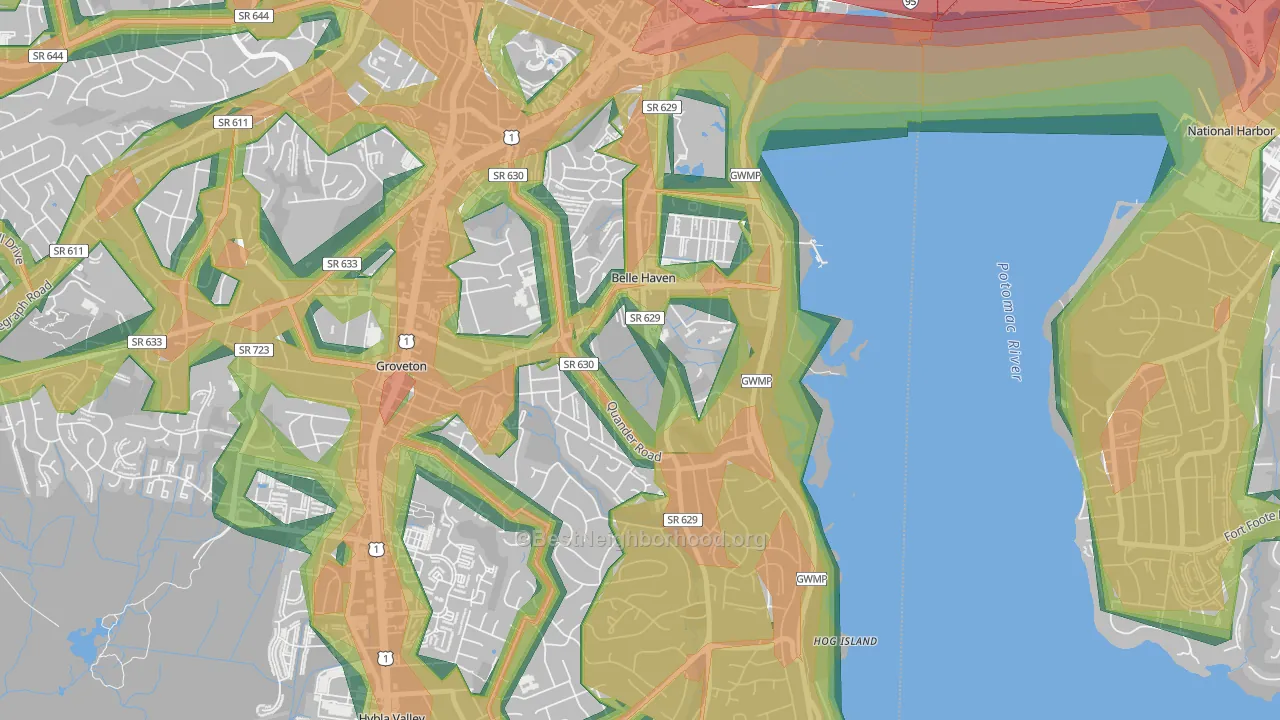 22307, VA Map of Noise Levels in 22307