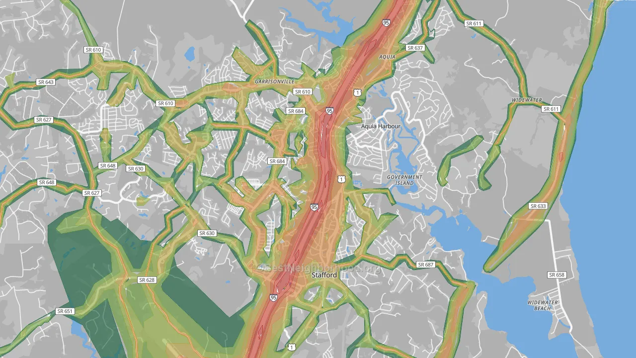 22554, VA Map of Noise Levels in 22554