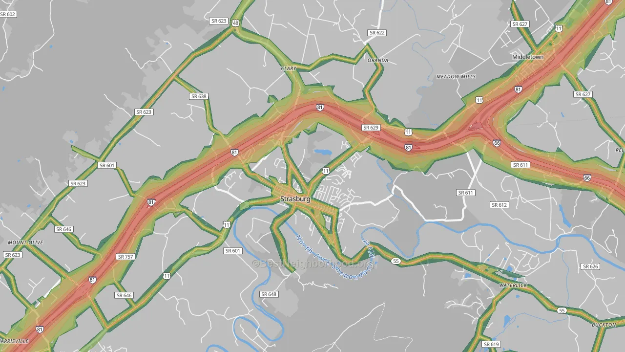 22657, VA Map of Noise Levels in 22657