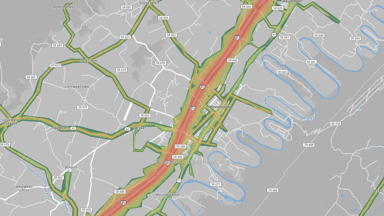 22664, VA Map of Noise Levels in 22664