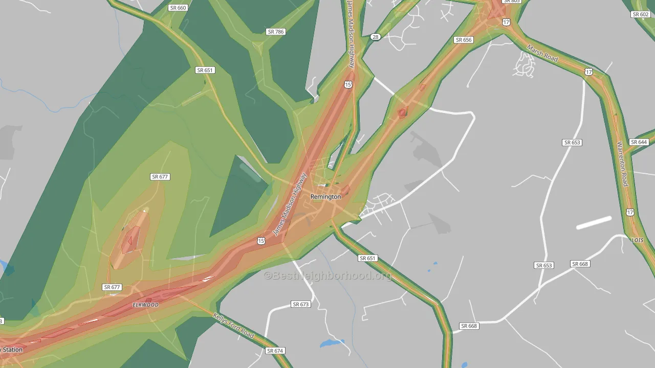 22734, VA Map of Noise Levels in 22734