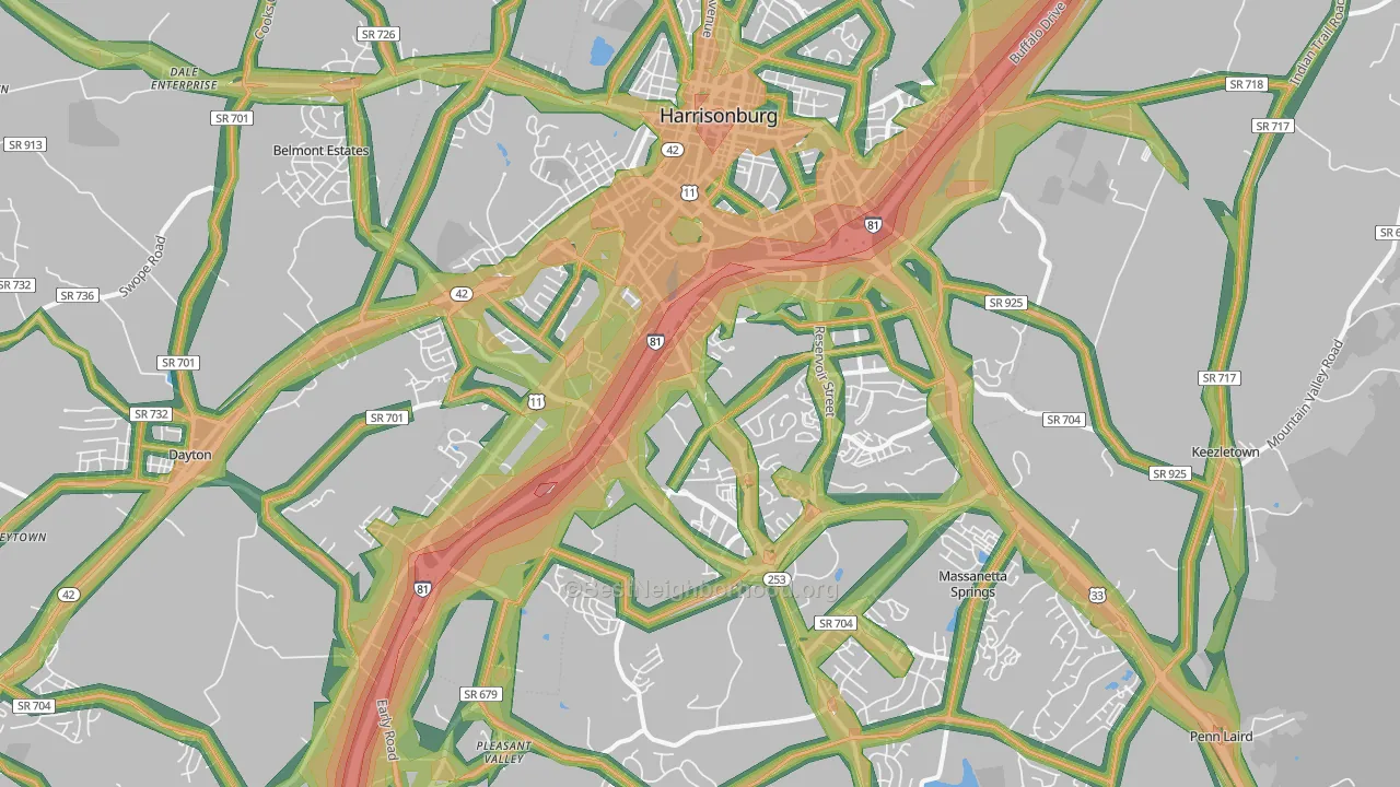 22801, VA Map of Noise Levels in 22801