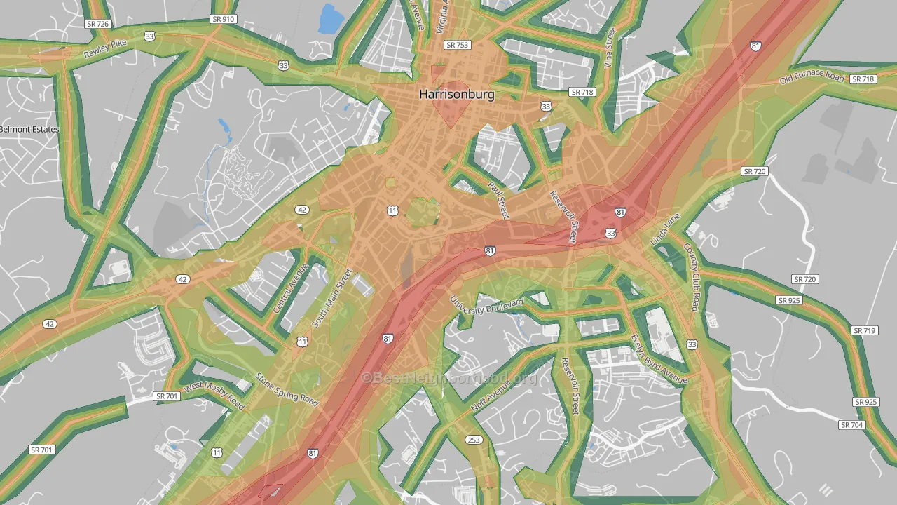 22807, VA Map of Noise Levels in 22807
