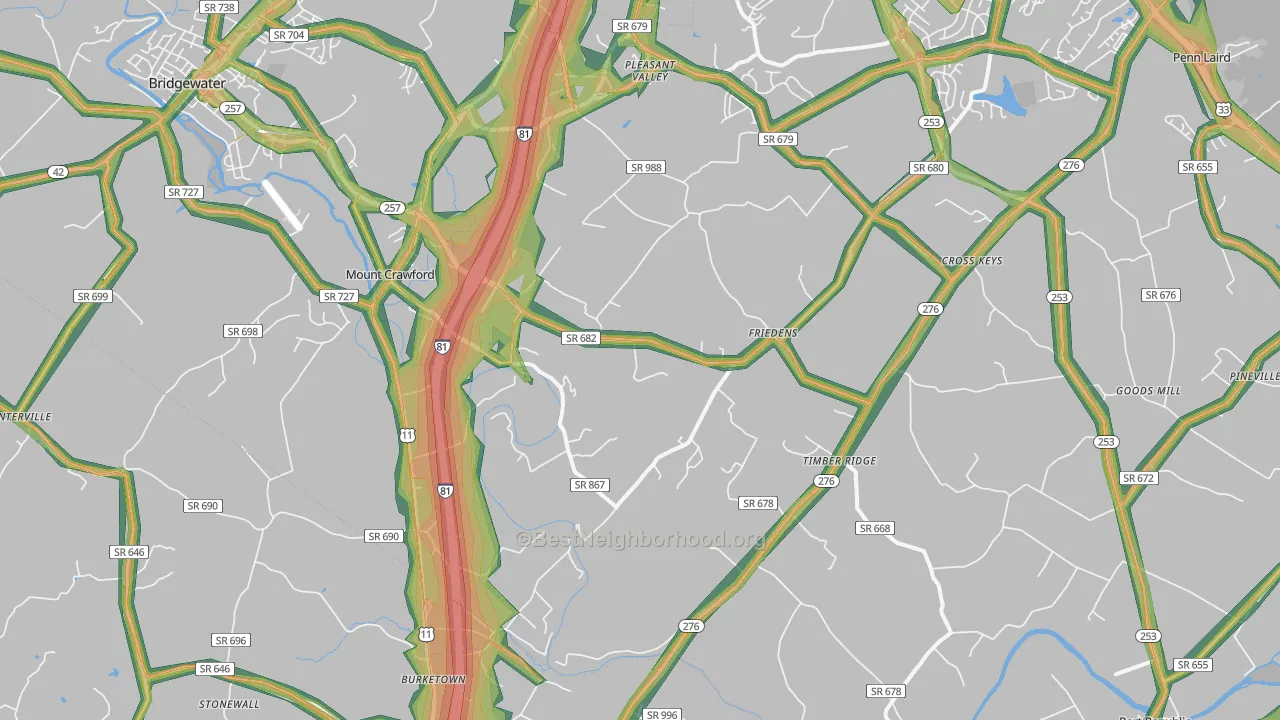 22841, VA Map of Noise Levels in 22841