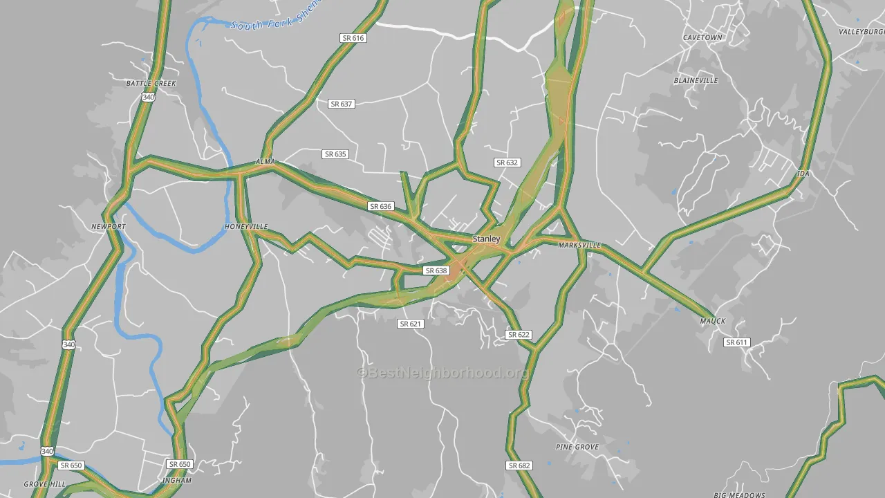 22851, VA Map of Noise Levels in 22851